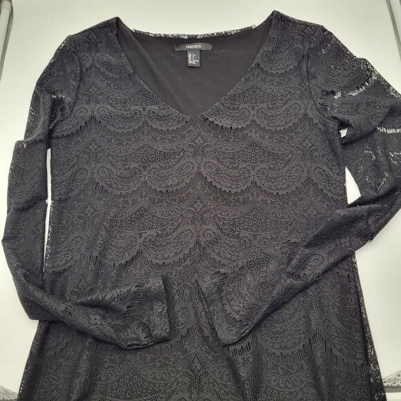 Forever 21 SZ LG Lace Long Sleeve Little Black Dress Goth Whimsigoth Date Night - Picture 2 of 8